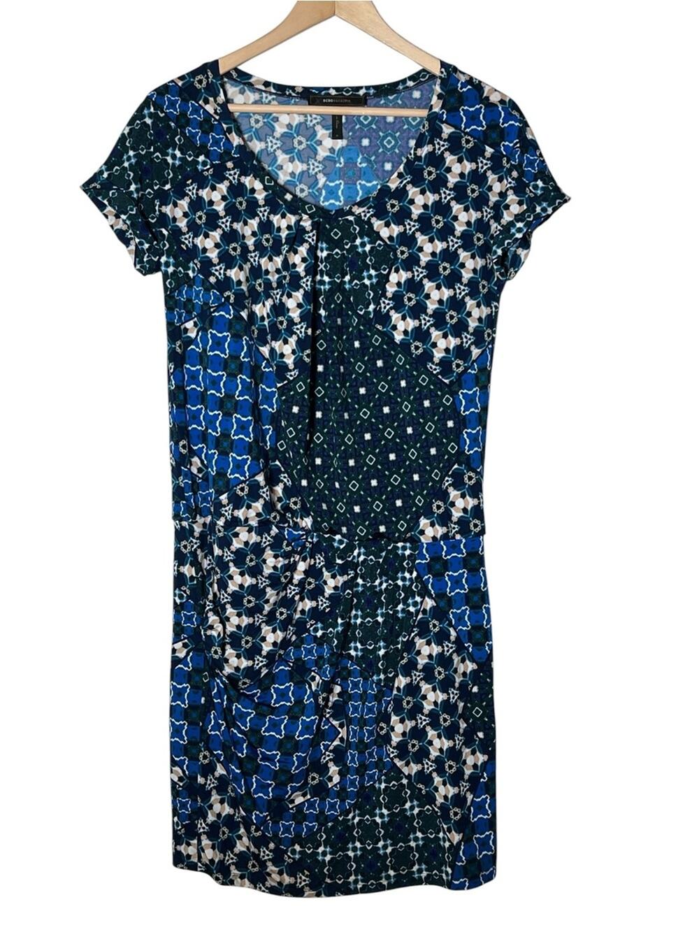 BCBGMAXAZRIA Blue Printed Short Sleeve Women's Dress size medium M B123